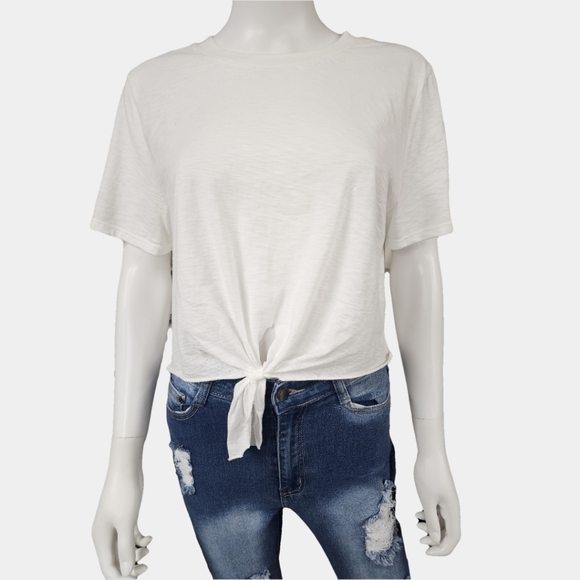 Topshop Tops - Top Shop Everyday White Tie Front Short Sleeve Tee Size 8